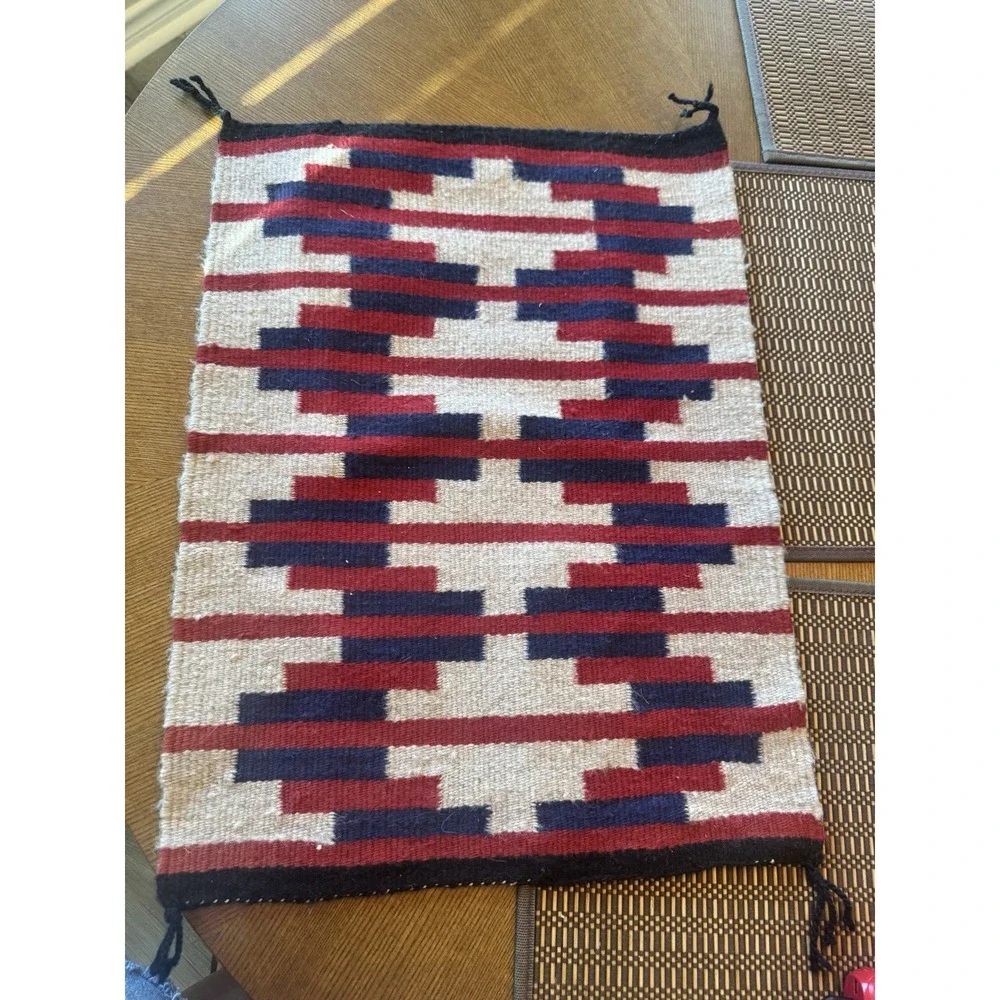 Wool Rug Wall Hanging Handwoven Southwestern Geometric 24.5 x 18 Vintage